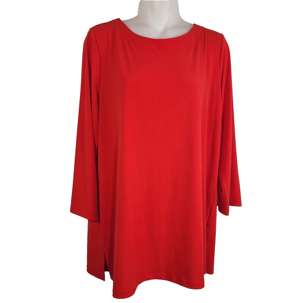 Susan Graver Modern Essentials Regular Liquid Knit Tunic Poppy Red Size L Basic